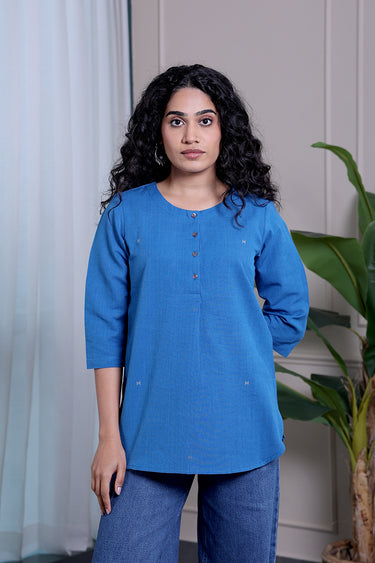 Blue Dobby South Cotton Women Kurti