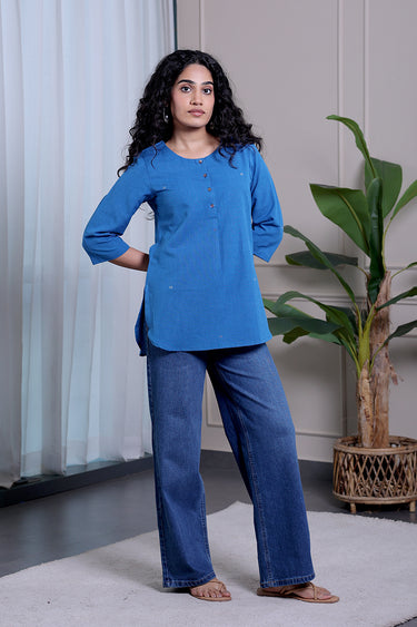 Blue Dobby South Cotton Women Kurti