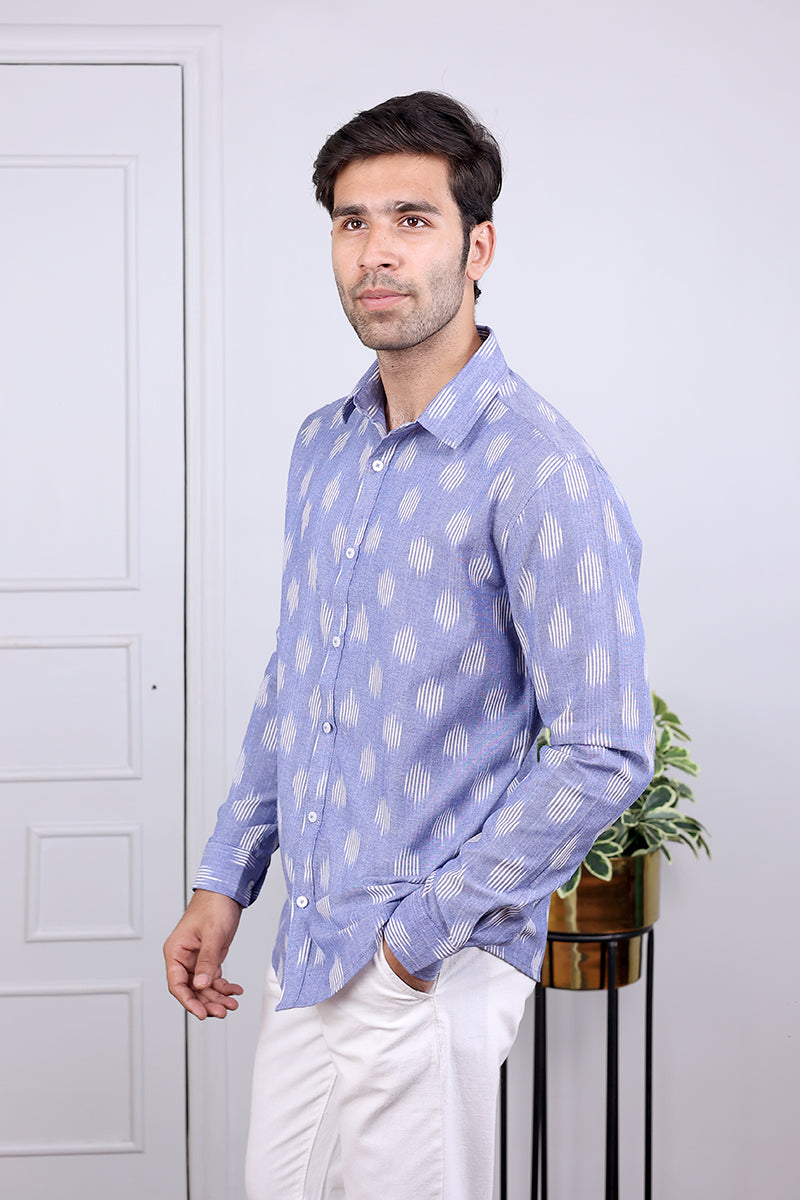 Blue Single Ikkat 40 Cotton Shirt Full Sleeves MSHFS04243