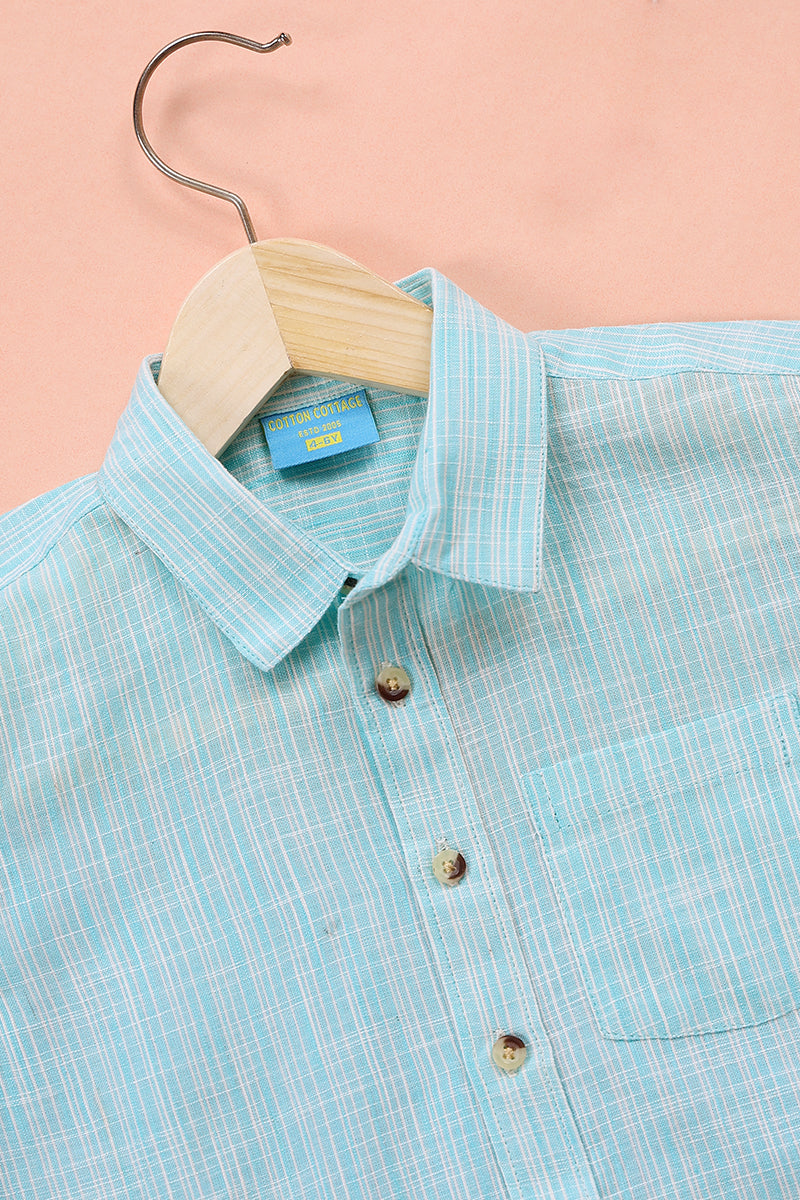 Blue Stripes South Cotton Boy Shirt Half Sleeves