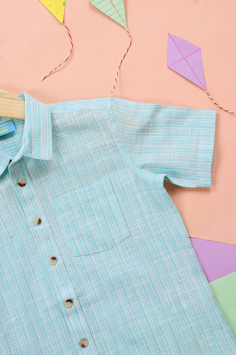 Blue Stripes South Cotton Boy Shirt Half Sleeves