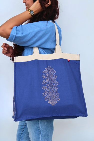 Blue Hand Block Print Duck Cotton Tote Bag TOTBG252C15