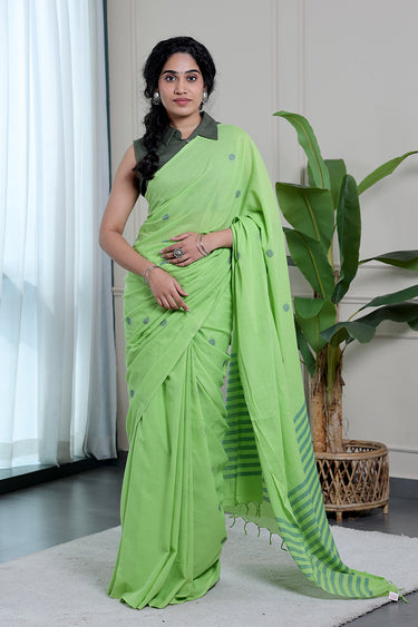 Bright Green Dobby South Cotton Saree
