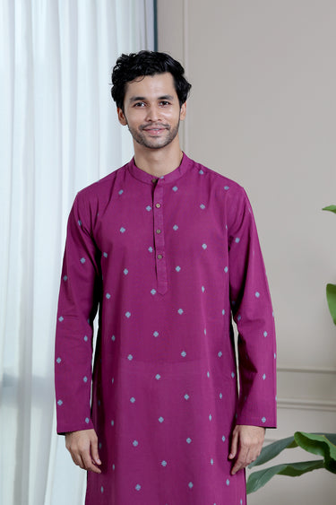 Bright Purple Dobby Buti South Cotton Men Long Kurta