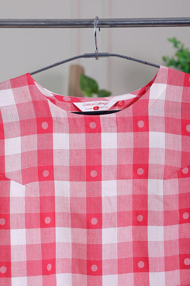 Bright Red Checks Dobby South Cotton Women Short Top
