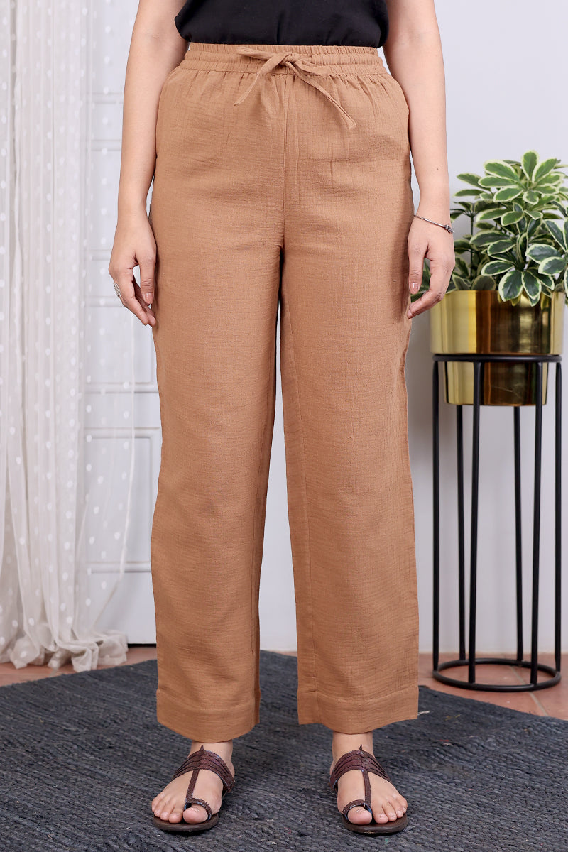 Brown Hand Dyed Cotton Double Cloth Women Wide Leg Pant WWLPT04244