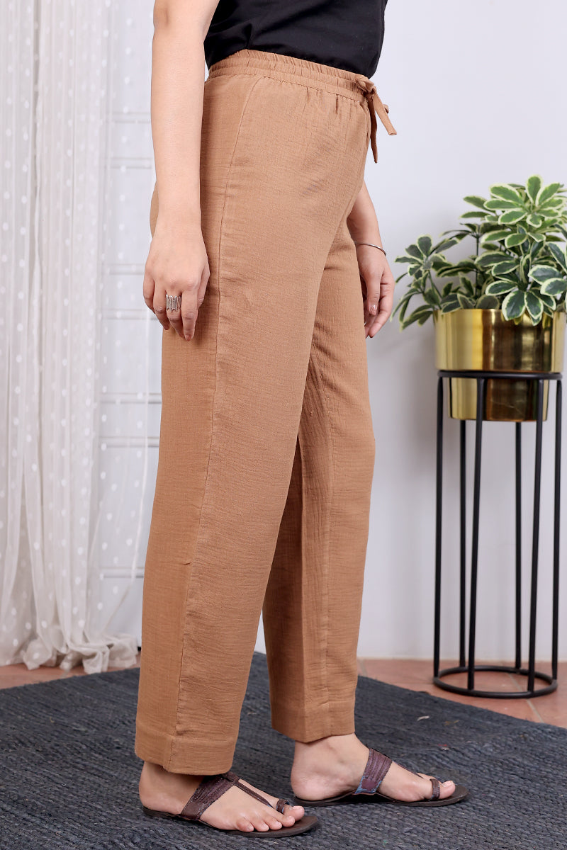 Brown Hand Dyed Cotton Double Cloth Women Wide Leg Pant WWLPT04244