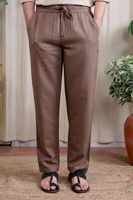 Brown Hand Dyed Viscose Flax Men Drawstring Pant MDSPT05246