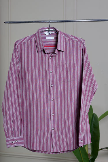 Burnt Burgundy Stripes South Cotton Flax Men Shirt