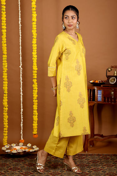 Citrus Gold Dyed Cotton Satin Women Flared Pant