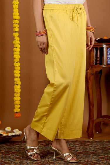 Citrus Gold Dyed Cotton Satin Women Flared Pant