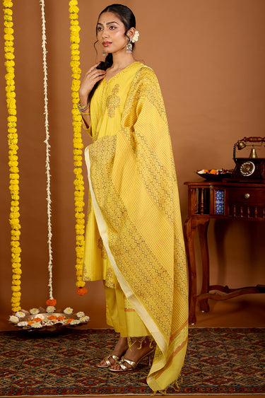 Citrus Gold Sanganeri Chanderi Silk Dupatta