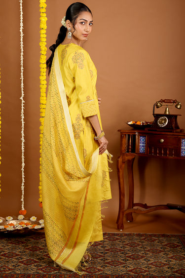 Citrus Gold Sanganeri Chanderi Silk Dupatta
