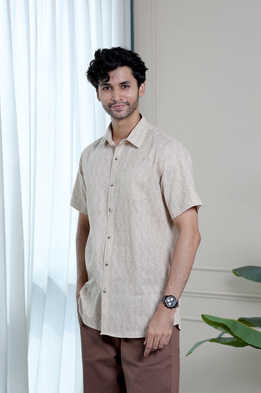 Coffee Brown Sanganeri Natural Cotton Linen Men Shirt