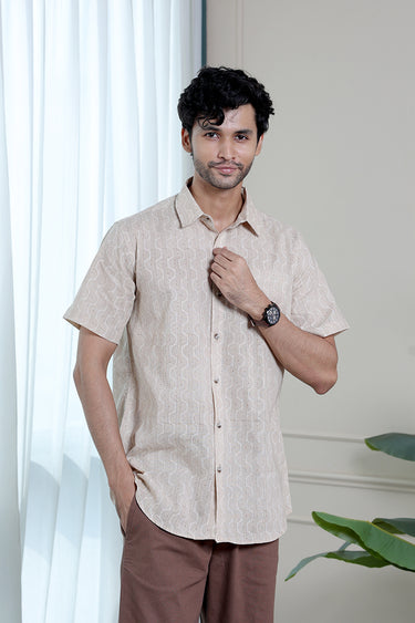 Coffee Brown Sanganeri Natural Cotton Linen Men Shirt