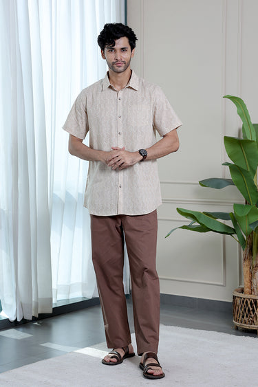 Coffee Brown Sanganeri Natural Cotton Linen Men Shirt