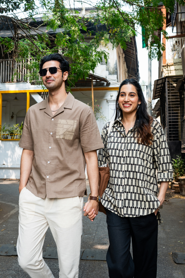 Grey Black Bagru Lite Cotton Flax Women Shirt