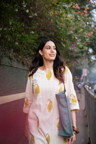 Olive Sanganeri Natural Cotton Linen Women Long Kurta Long Sleeves WLKLS012617