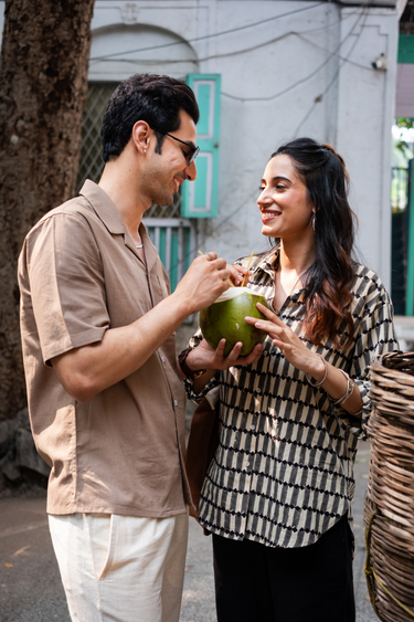 Grey Black Bagru Lite Cotton Flax Women Shirt