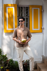 Cool Brown Hand Embroidery Natural Cotton Linen Men Shirt