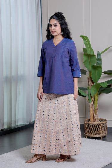 Dark Blue Yarn Dyed South Cotton Women Kurti