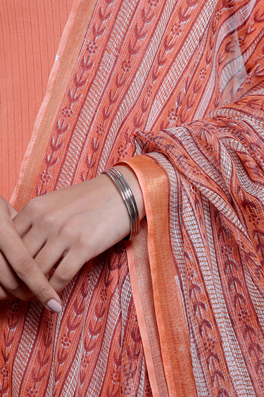 Dark Coral Sanganeri Kota Cotton Silk Dupatta