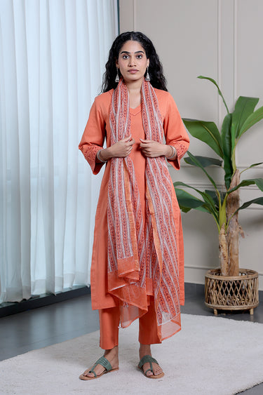 Dark Coral Sanganeri Kota Cotton Silk Dupatta