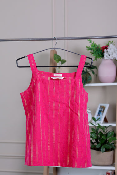 Dark Pink Zari Dobby South Cotton Women Short Top