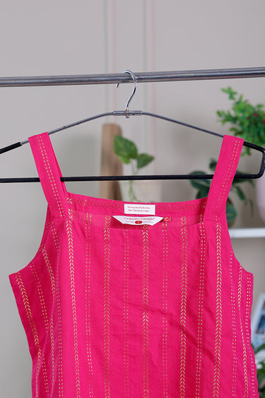 Dark Pink Zari Dobby South Cotton Women Short Top