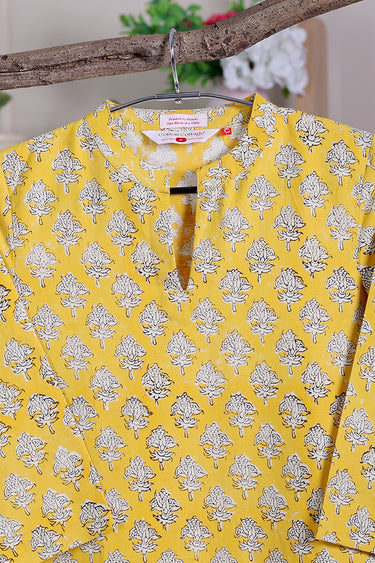 Dark Yellow Bagru Lite Cotton Flax Women Long Kurta