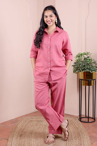 Dusky Rose Hand Dyed Lyocell Linen Women Wide Leg Pant WWLPT251C4