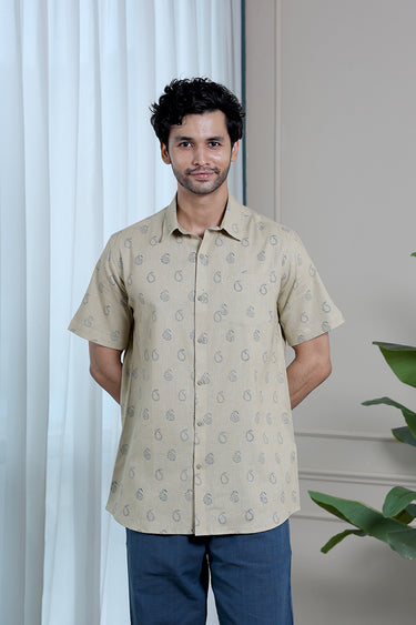 Dusty Beige Sanganeri Classic Cotton Linen Men Shirt