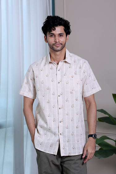 Dusty Brown Sanganeri Natural Cotton Linen Men Shirt