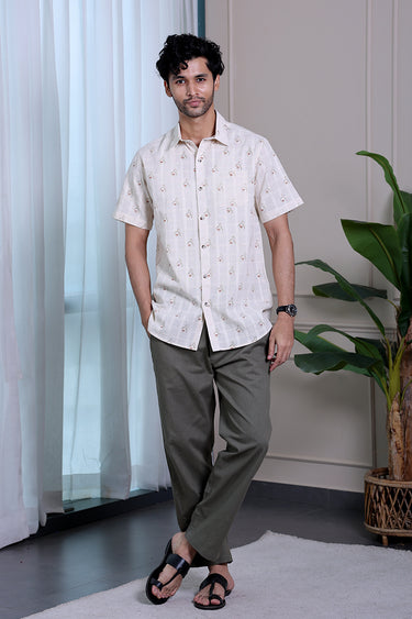 Dusty Brown Sanganeri Natural Cotton Linen Men Shirt