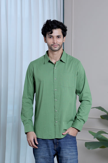 Forest Green Dyed Cotton Misdent Men Shirt