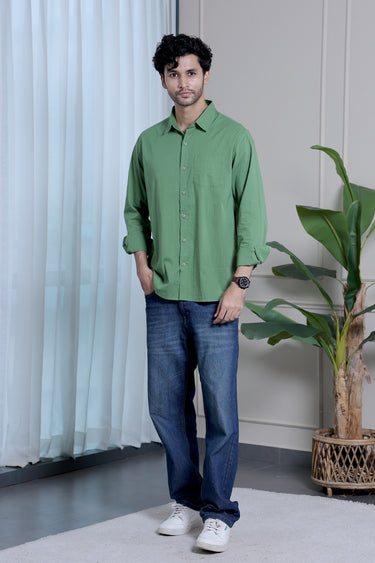 Forest Green Dyed Cotton Misdent Men Shirt