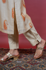 Golden Beige Dyed Cotton Satin Women Ankle Pant