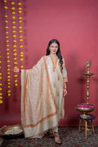 Golden Beige Sanganeri Chanderi Silk Dupatta
