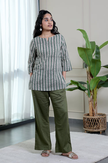Green Bagru Cotton Women Kurti