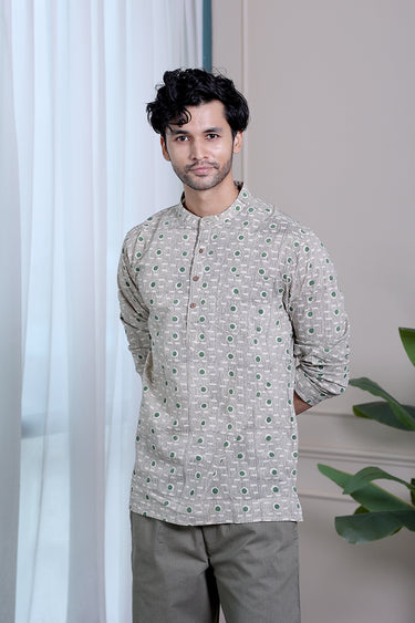 Green Black Bagru Cotton Men Short Kurta