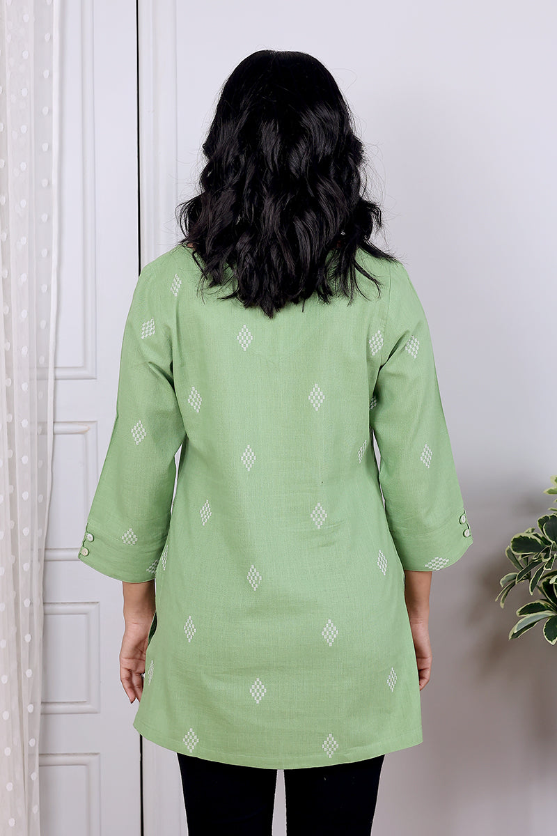 Green Dobby South Cotton Women Kurti Long Sleeves WKILS082380 – Cotton ...