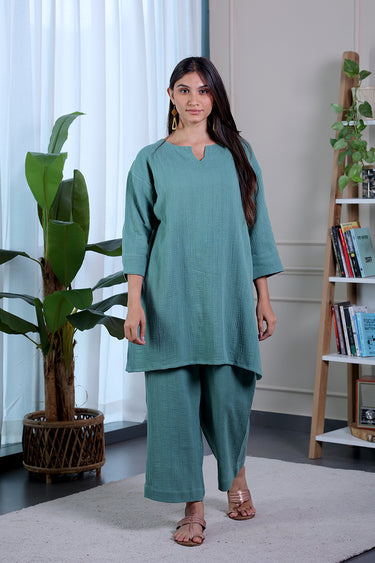 Green Dyed Cotton Double Cloth Women Tunic