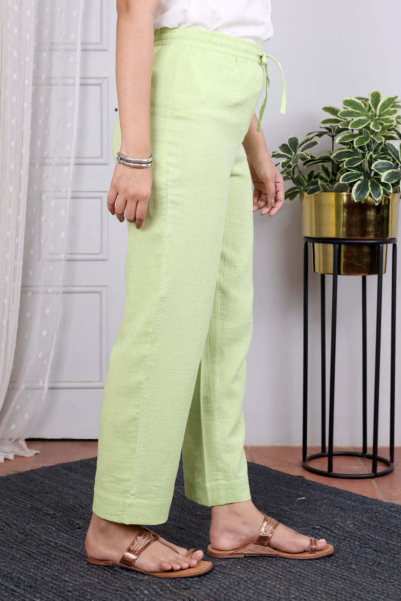 Green Hand Dyed Cotton Double Cloth Women Wide Leg Pant WWLPT04242