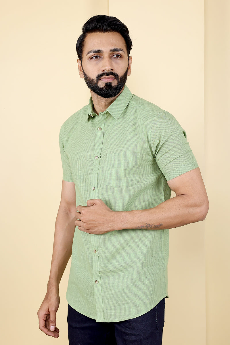 Green Hand Dyed South Cotton Men Shirt Half Sleeves MSHHS03238