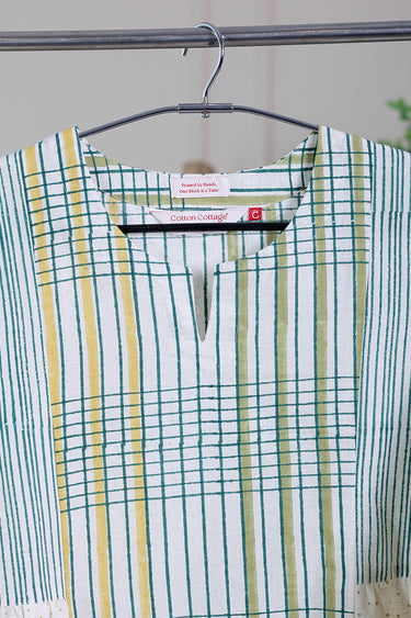 Green Sanganeri Lite Cotton Flax Women Long Kurta