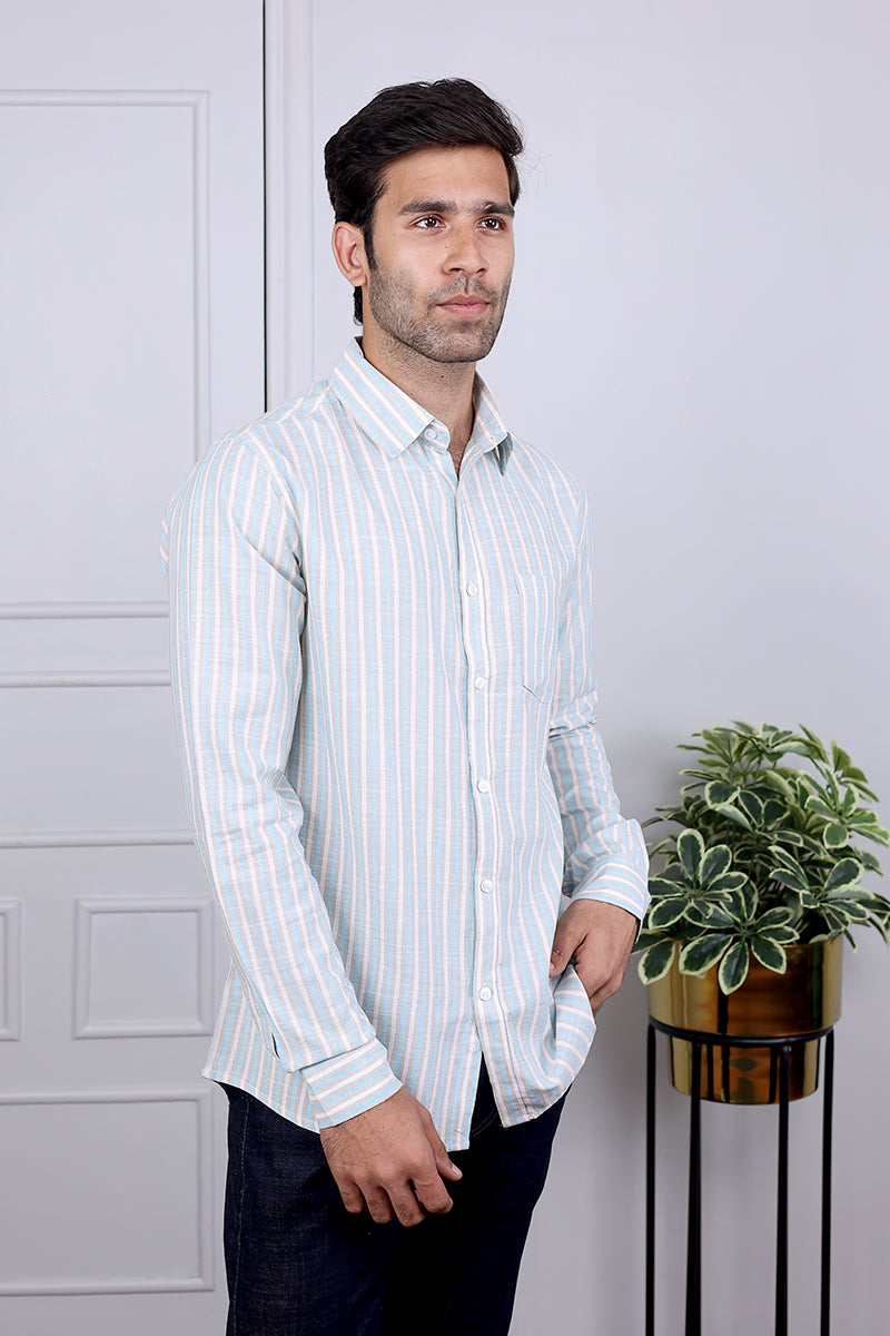 Grey Stripes South Cotton Shirt Full Sleeves MSHFS03247