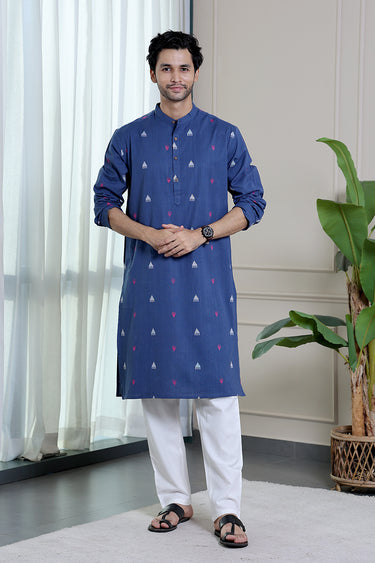 Indigo Blue Dobby South Cotton Men Long Kurta