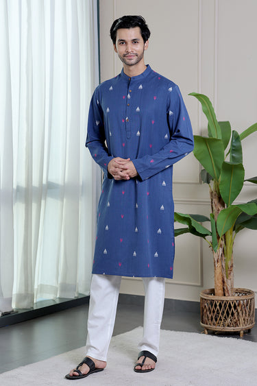 Indigo Blue Dobby South Cotton Men Long Kurta