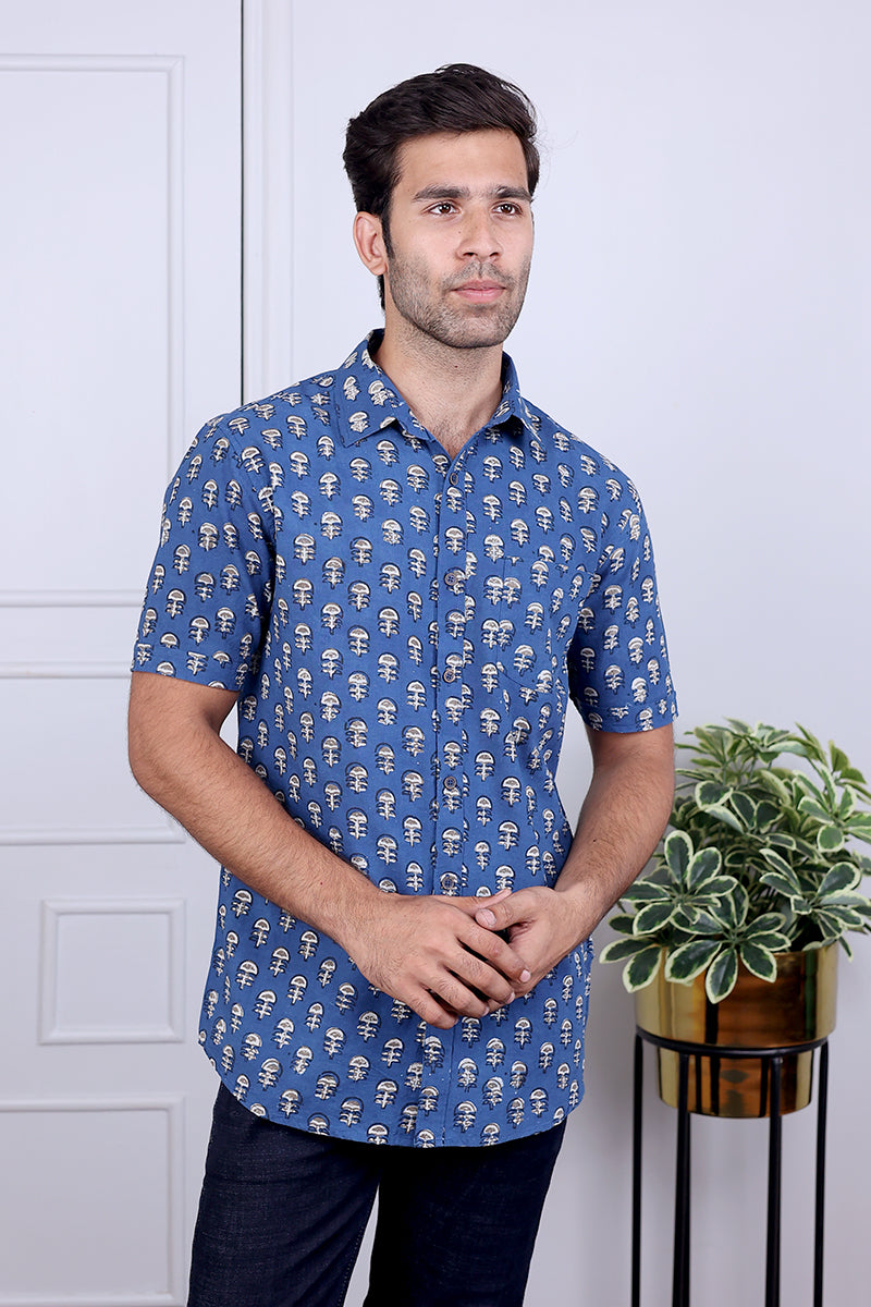 Indigo Dhabu Cotton Shirt Half Sleeves MSHHS032416