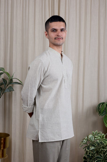 Ivory Hand Dyed South Cotton Men Short Kurta Full Sleeves MSKFS052429